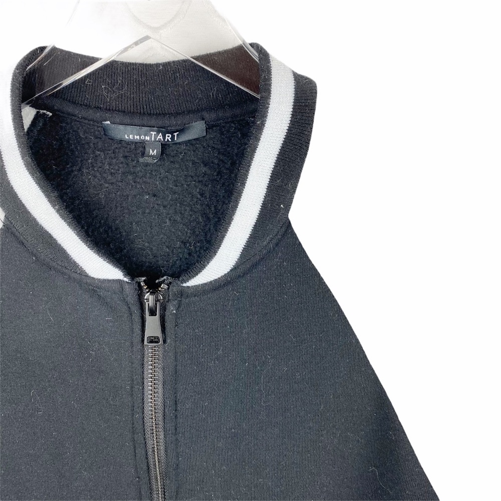Lemon Tart Grey Black Varsity Fleece Academia Preppy Collegiate Jacket Medium - Picture 4 of 6